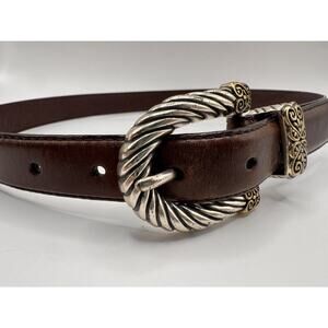 Fossil Leather Belt Twisted Rope Buckle Western Boho Style Brown Size Small